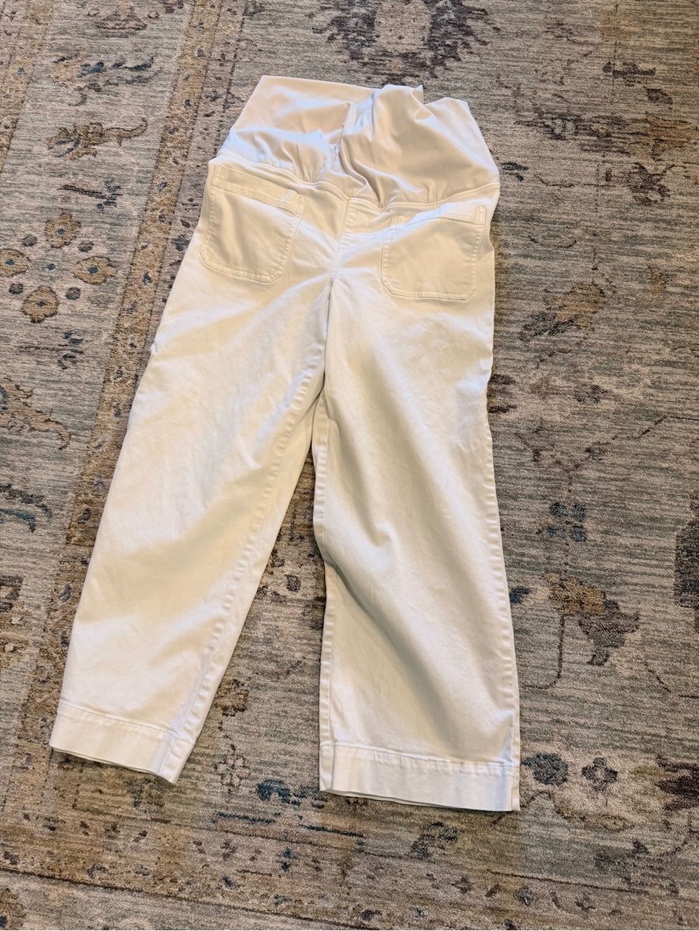 White Maternity Overalls with Elastic Waist Panel